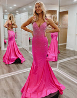 Load image into Gallery viewer, Mermaid Hot Pink Beaded Prom Dress
