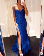 Load image into Gallery viewer, Mermaid Appliques Royal Blue Corset Prom Dress
